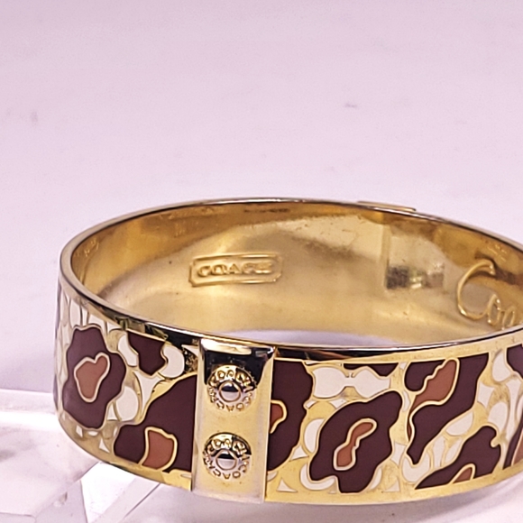 Coach Signed Bracelet Bangle Leopard Print Logo - Picture 4 of 8